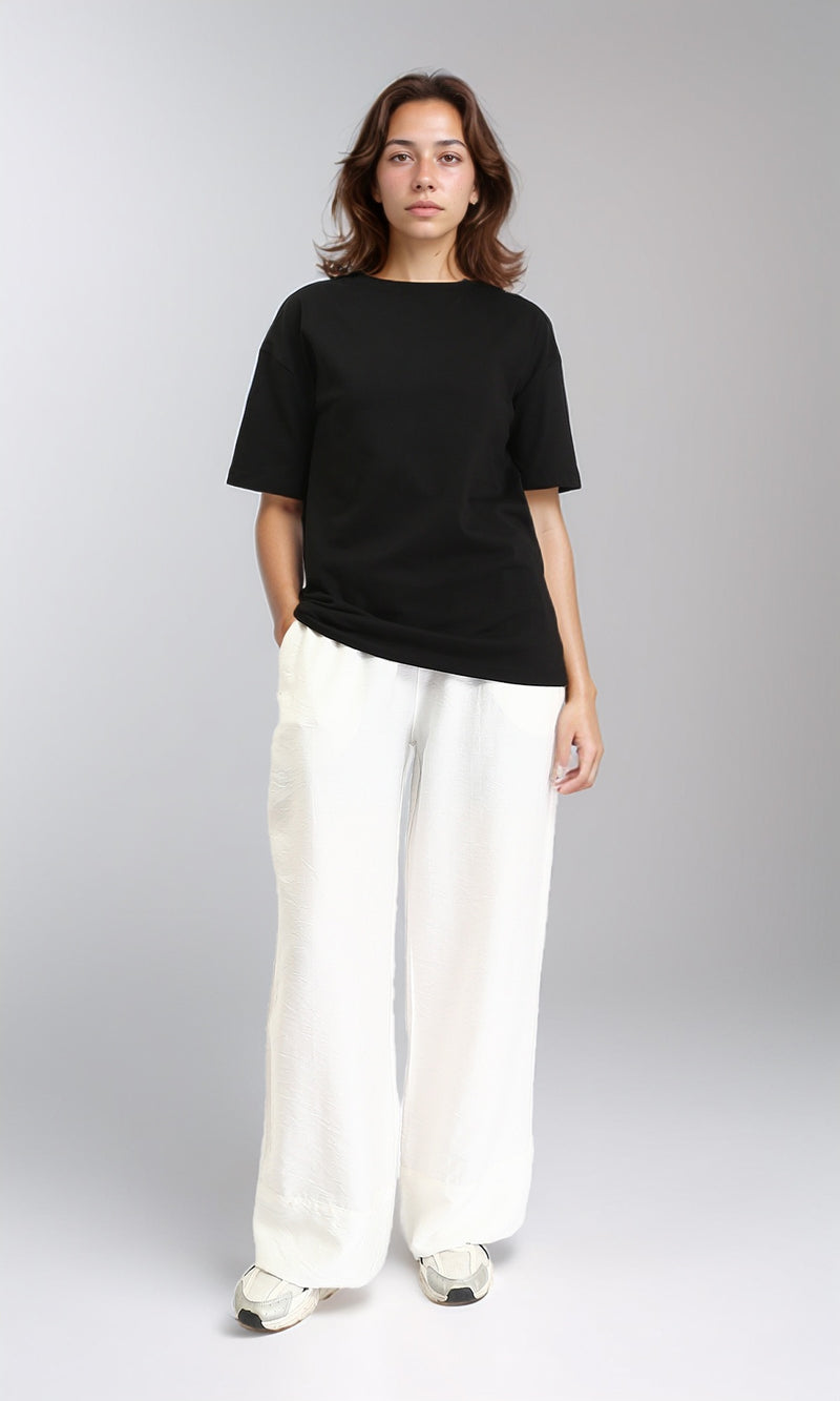 O203517 - Elbow Sleeves Solid Basic Long Tee - Black