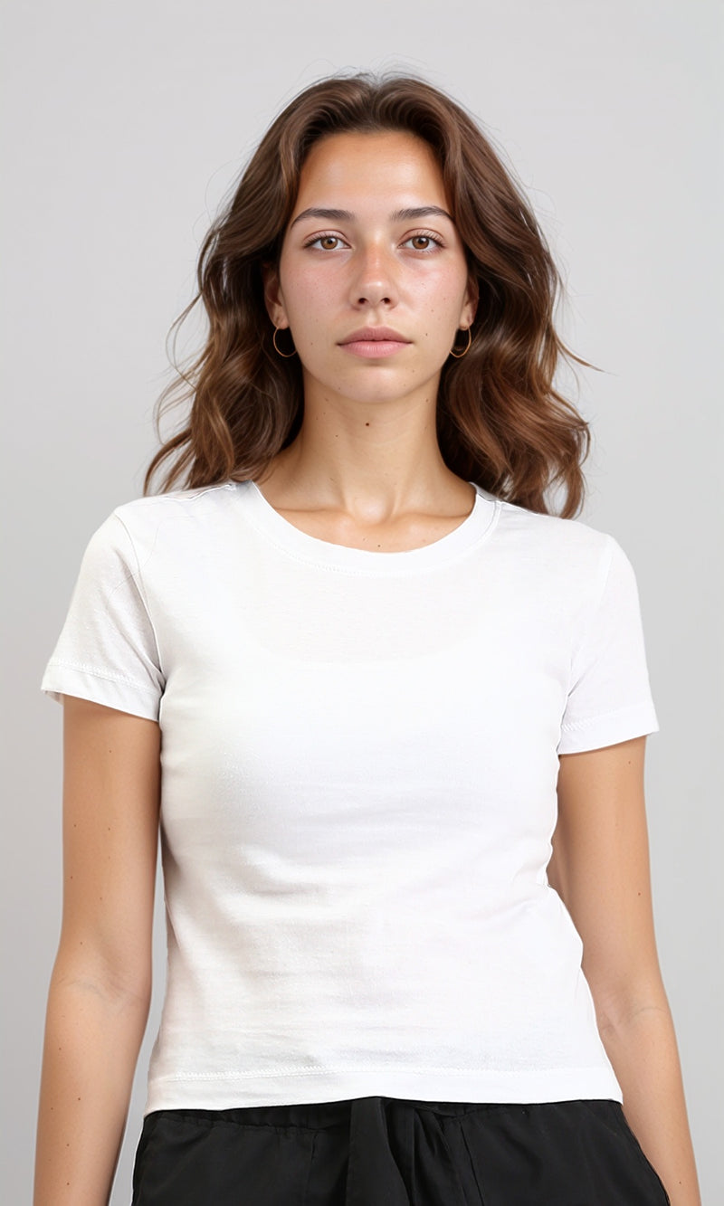 O203518 - Crew Neck Short Sleeves Basic Tee - White