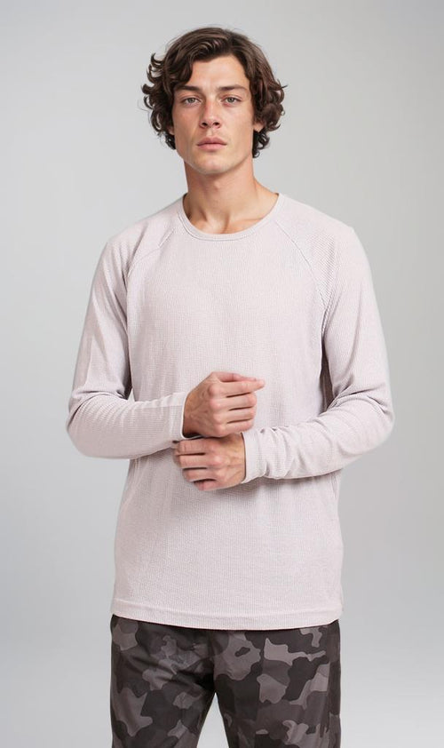 Textured Waffle Long-Sleeve T-Shirt - Light Grey