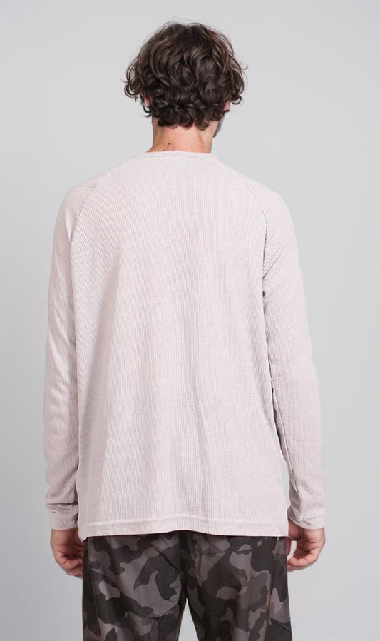 O204252 - Textured Waffle Long-Sleeve T-Shirt - Light Grey