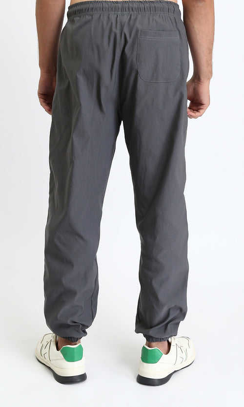 O204255 - Solid Slip On Casual Pants with Hem - Medium Grey