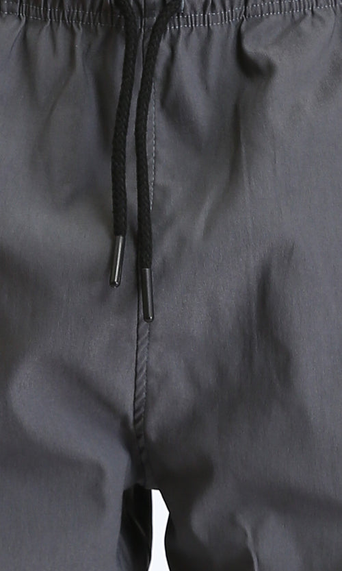 O204255 - Solid Slip On Casual Pants with Hem - Medium Grey