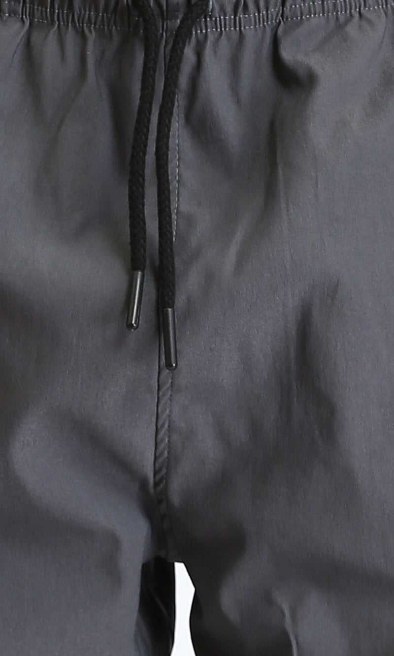 O204255 - Solid Slip On Casual Pants with Hem - Medium Grey