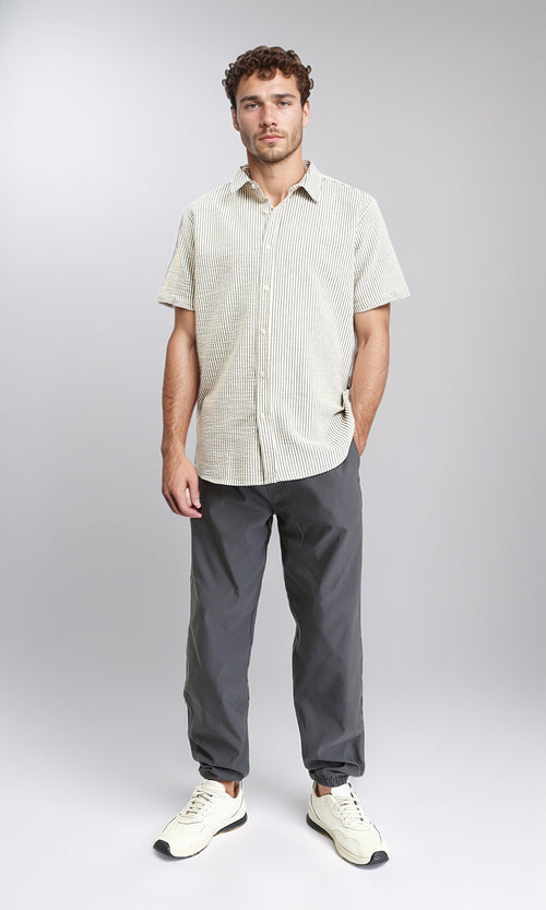 O204255 - Solid Slip On Casual Pants with Hem - Medium Grey