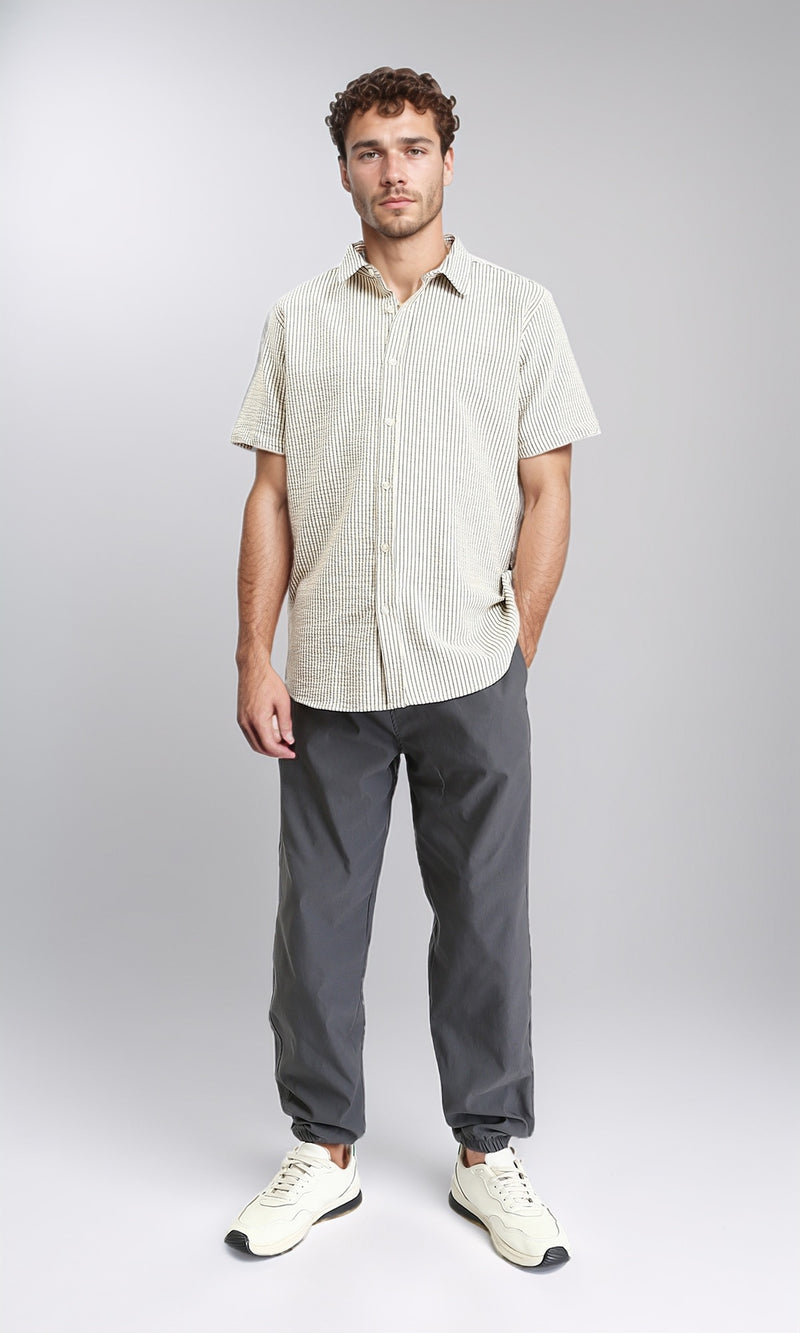 O204255 - Solid Slip On Casual Pants with Hem - Medium Grey