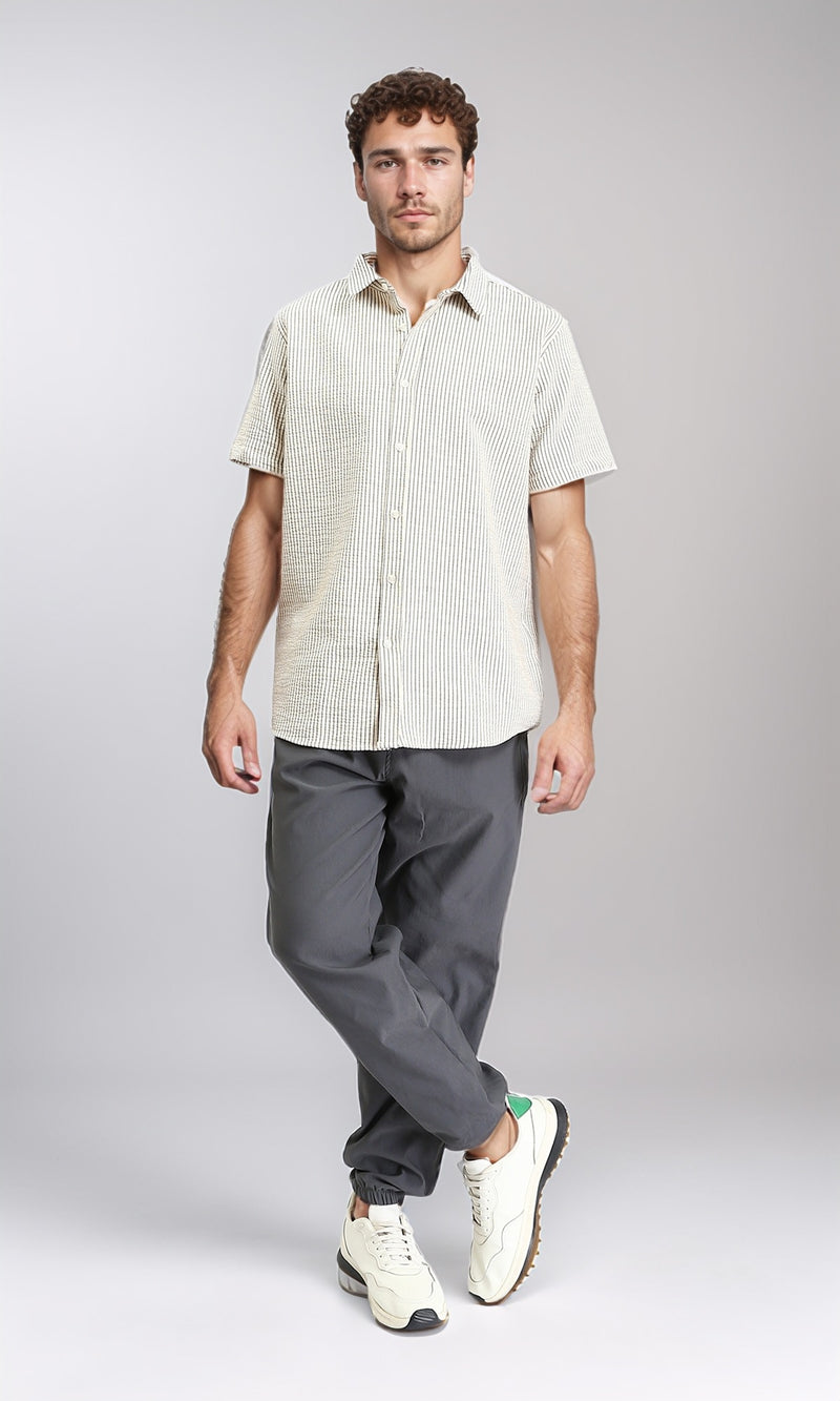 O204255 - Solid Slip On Casual Pants with Hem - Medium Grey