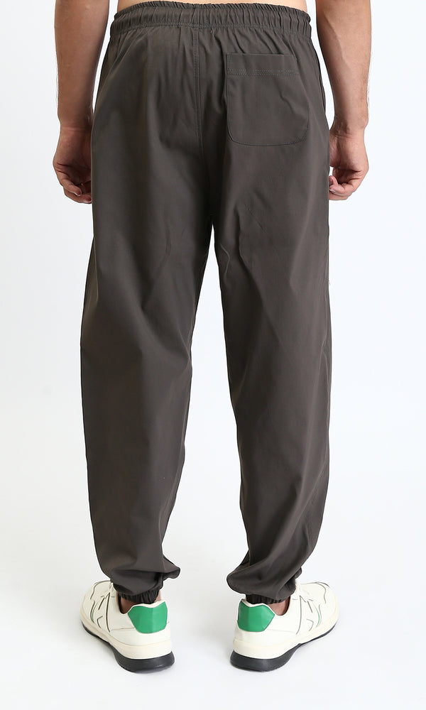 O204258 - Solid Slip On Casual Pants with Hem - Dark Grey