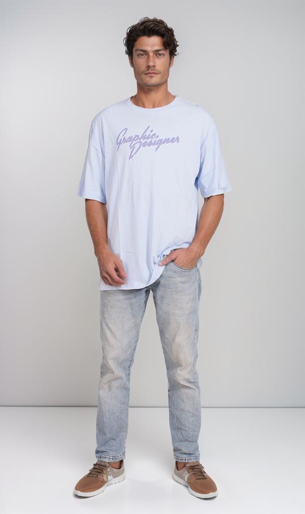 O204264 - Graphic Designer Typography T-Shirt – Light Blue
