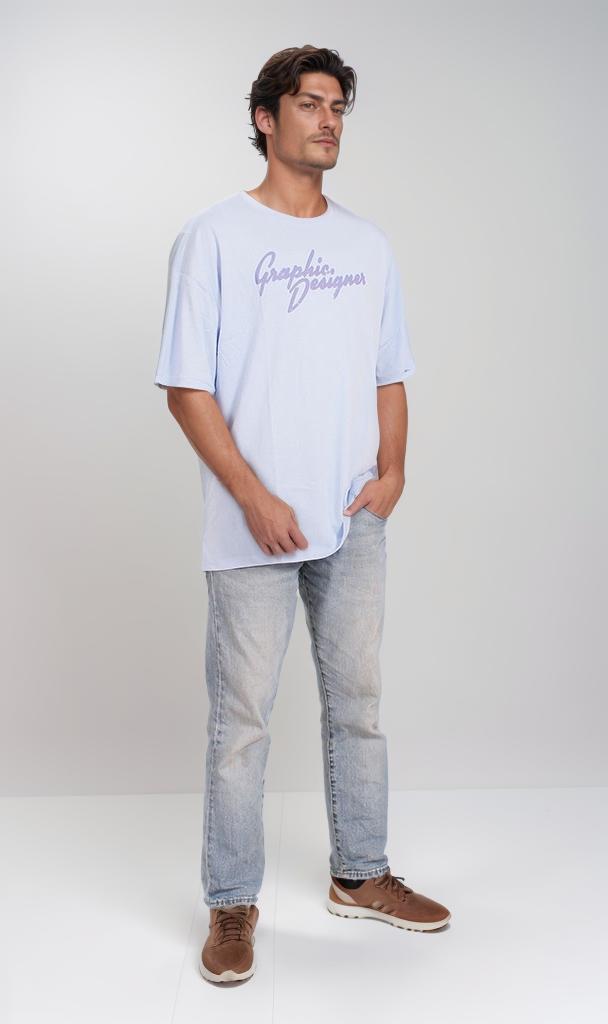 O204264 - Graphic Designer Typography T-Shirt – Light Blue