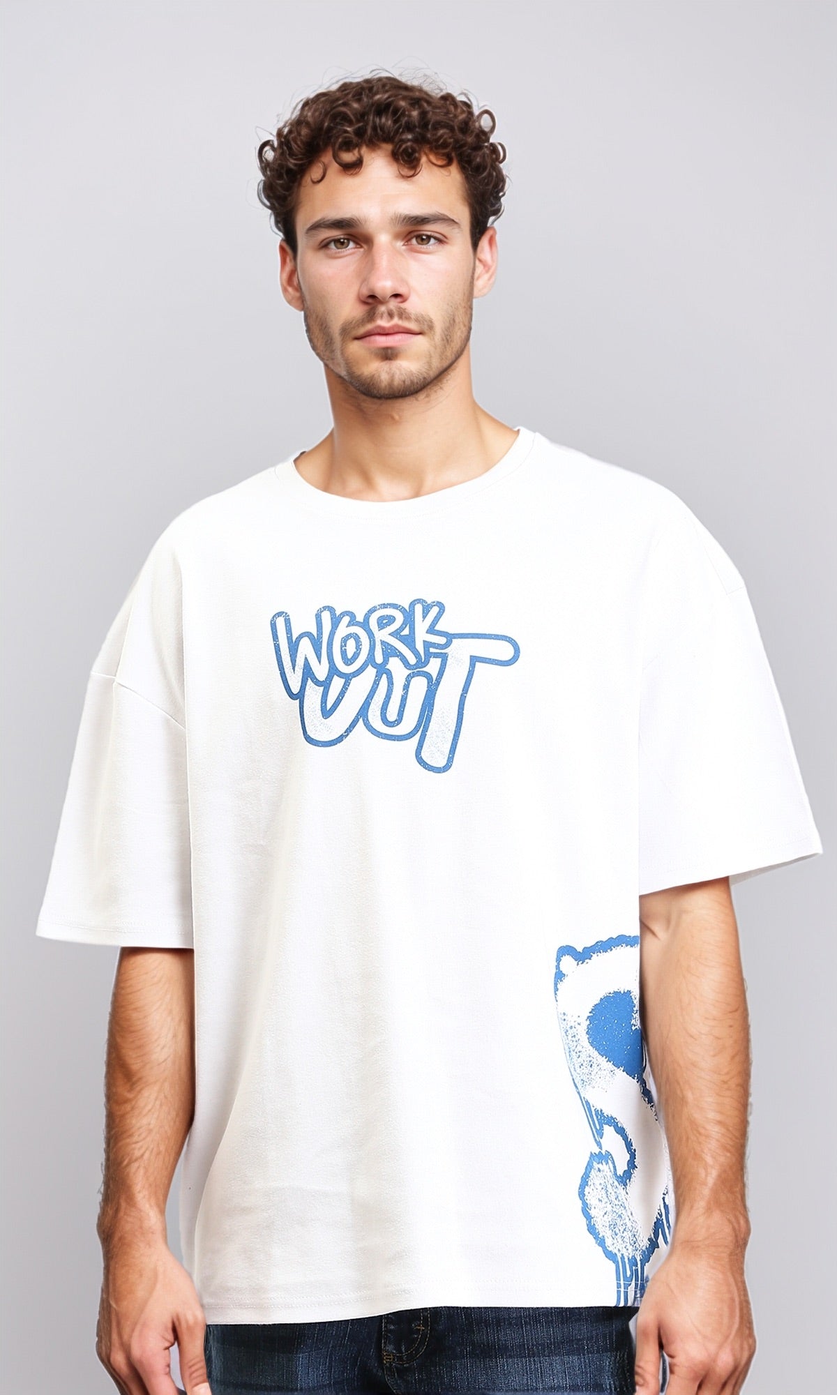 Crew Neck Printed "work Out" Tee - White