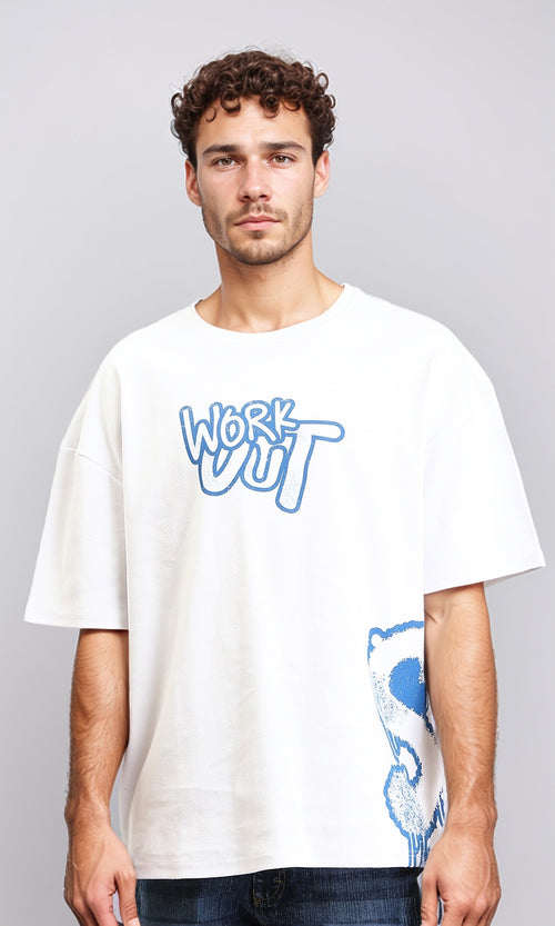 Crew Neck Printed "work Out" Tee - White