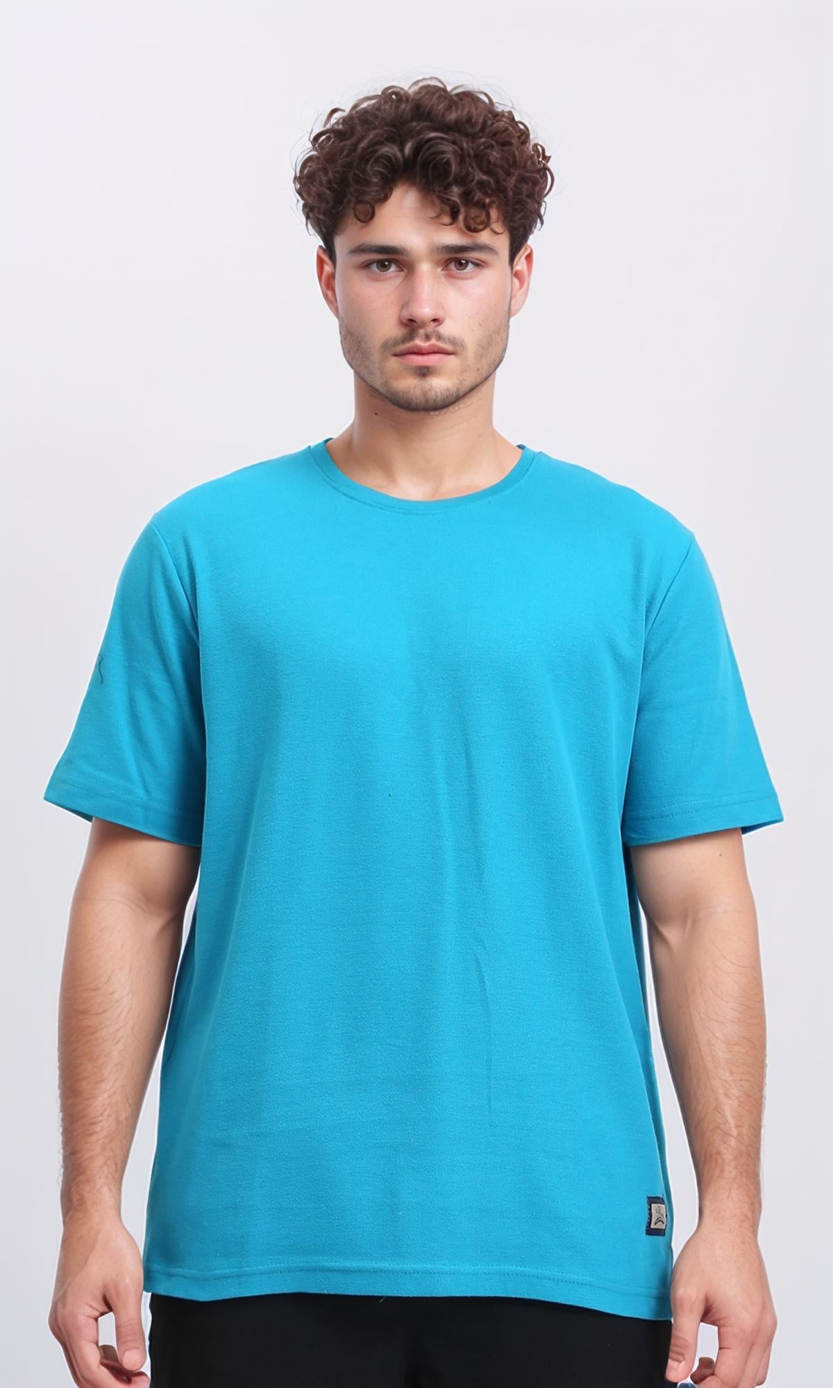Solid Elbow Sleeves Basic Tee - Turquoise