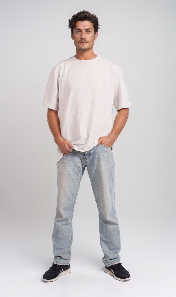 Essential Heathered Crew Neck T-Shirt in Stone