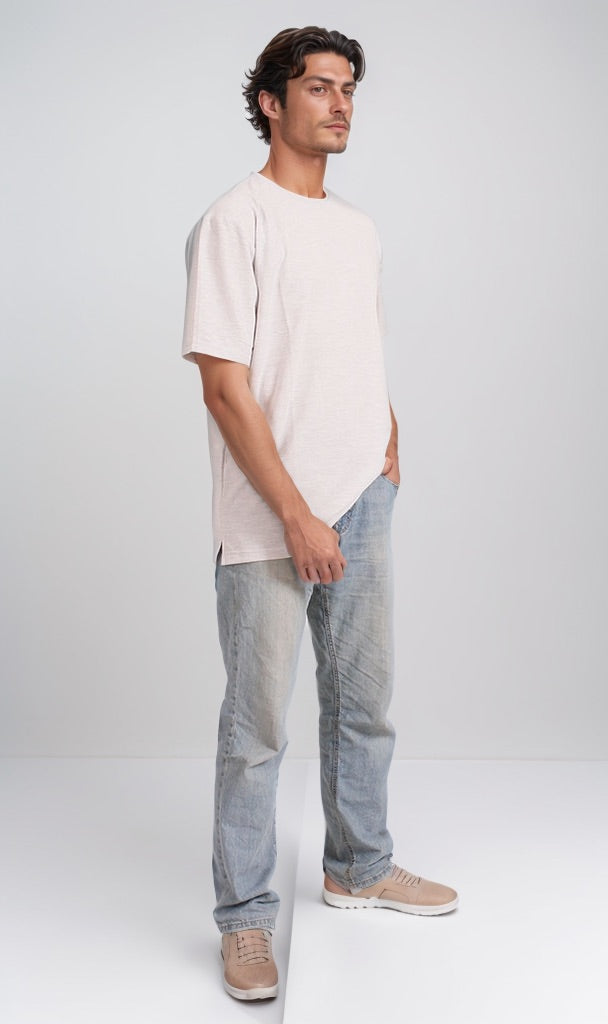 Essential Heathered Crew Neck T-Shirt in Stone