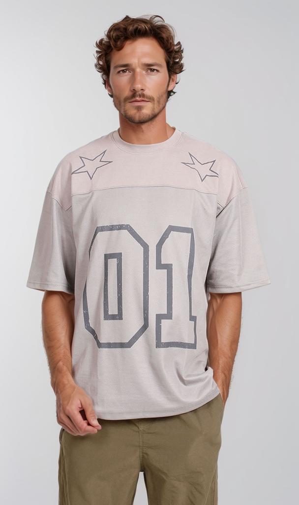 Graphic Print Oversized T-Shirt - Beige