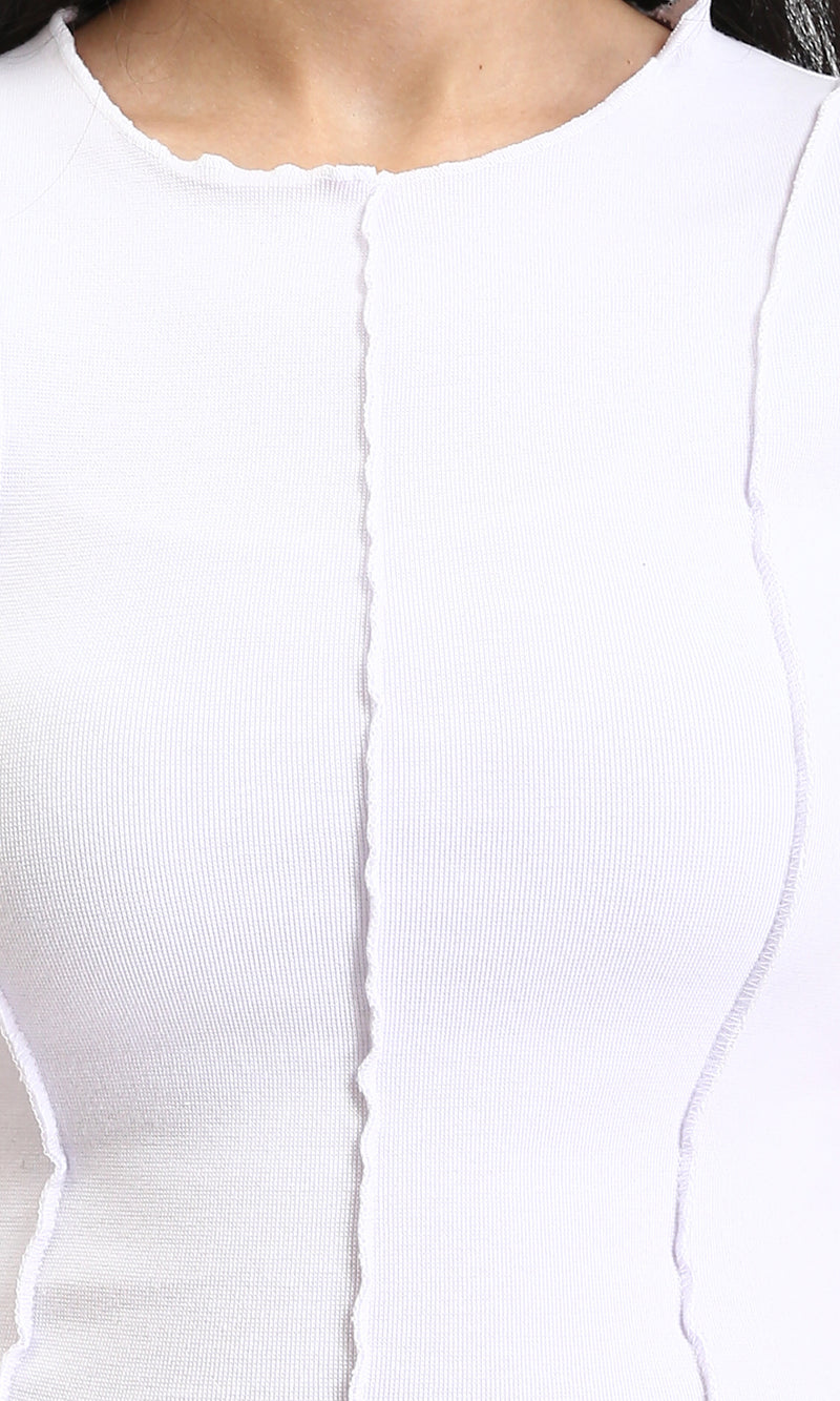 O204291 - Short Sleeves Fashionable Lettuce Top - White