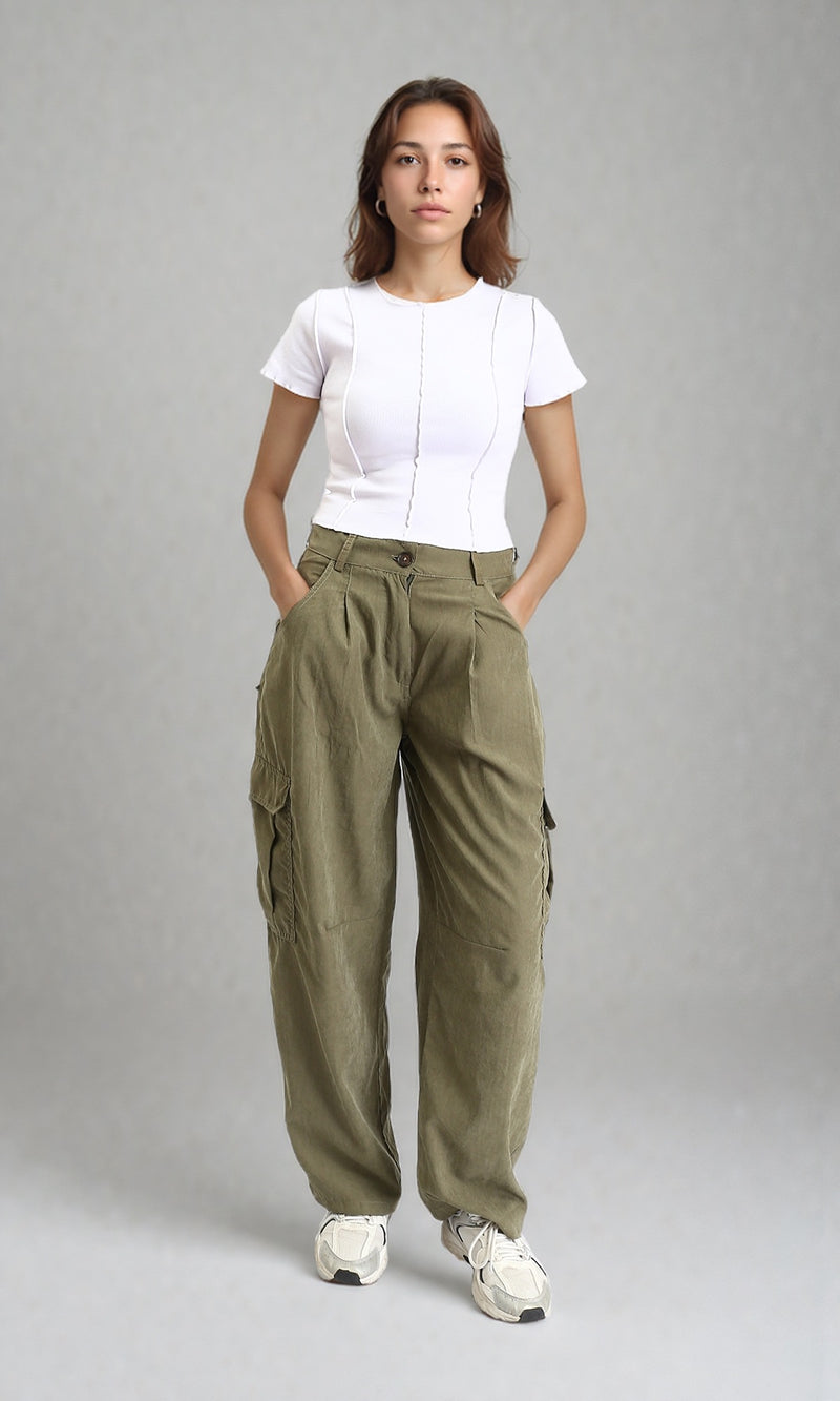 O204291 - Short Sleeves Fashionable Lettuce Top - White