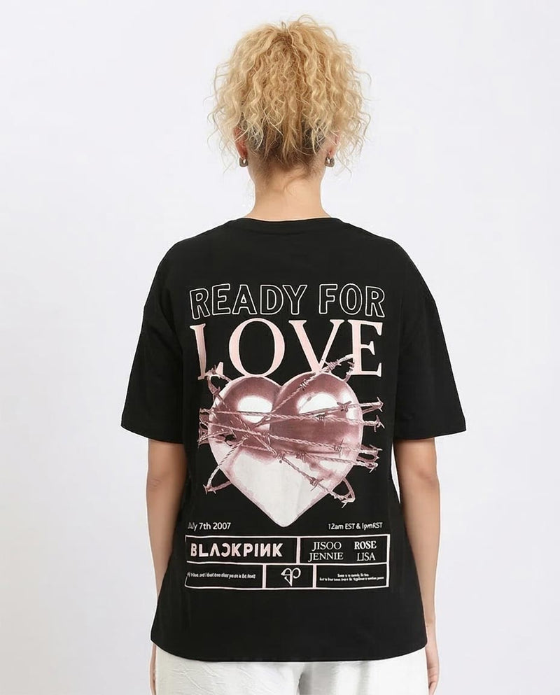 Ravin x BLACKPINK "Ready For Love" Oversized Graphic T-Shirt – Black - O204297