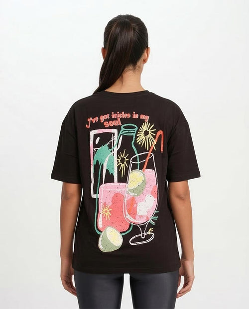 Ravin Unisex Oversized "Icicles in my Soul" Graphic T-Shirt – Black - O204298