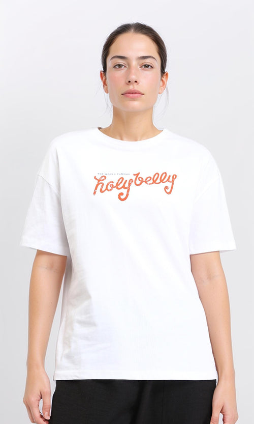 O204299 - Crew Neck Printed Cotton Tee - White
