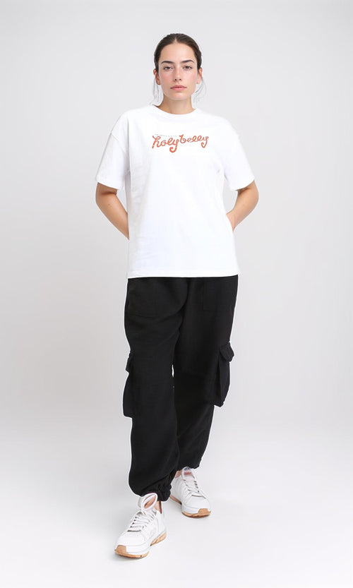 O204299 - Crew Neck Printed Cotton Tee - White