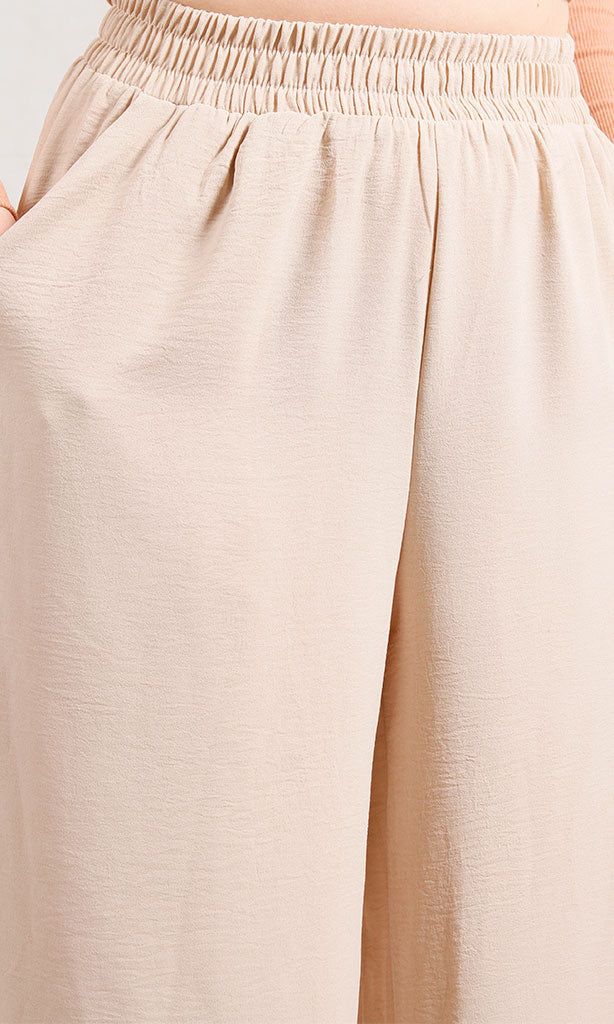 Stone Textured Elastic Waist Wide-Leg Trousers - O204324
