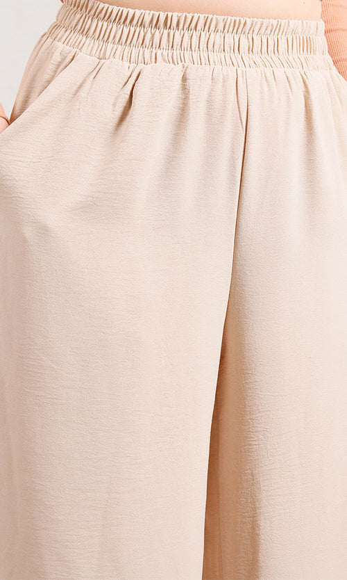 Stone Textured Elastic Waist Wide-Leg Trousers - O204324