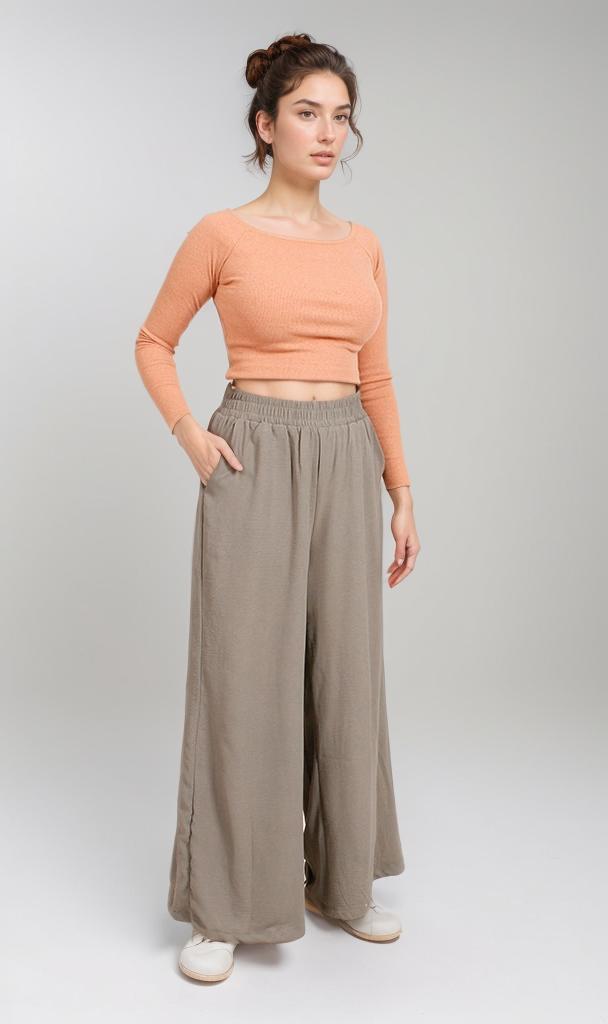 O204325-O204325 - Wide-Leg Relaxed Pants - Olive