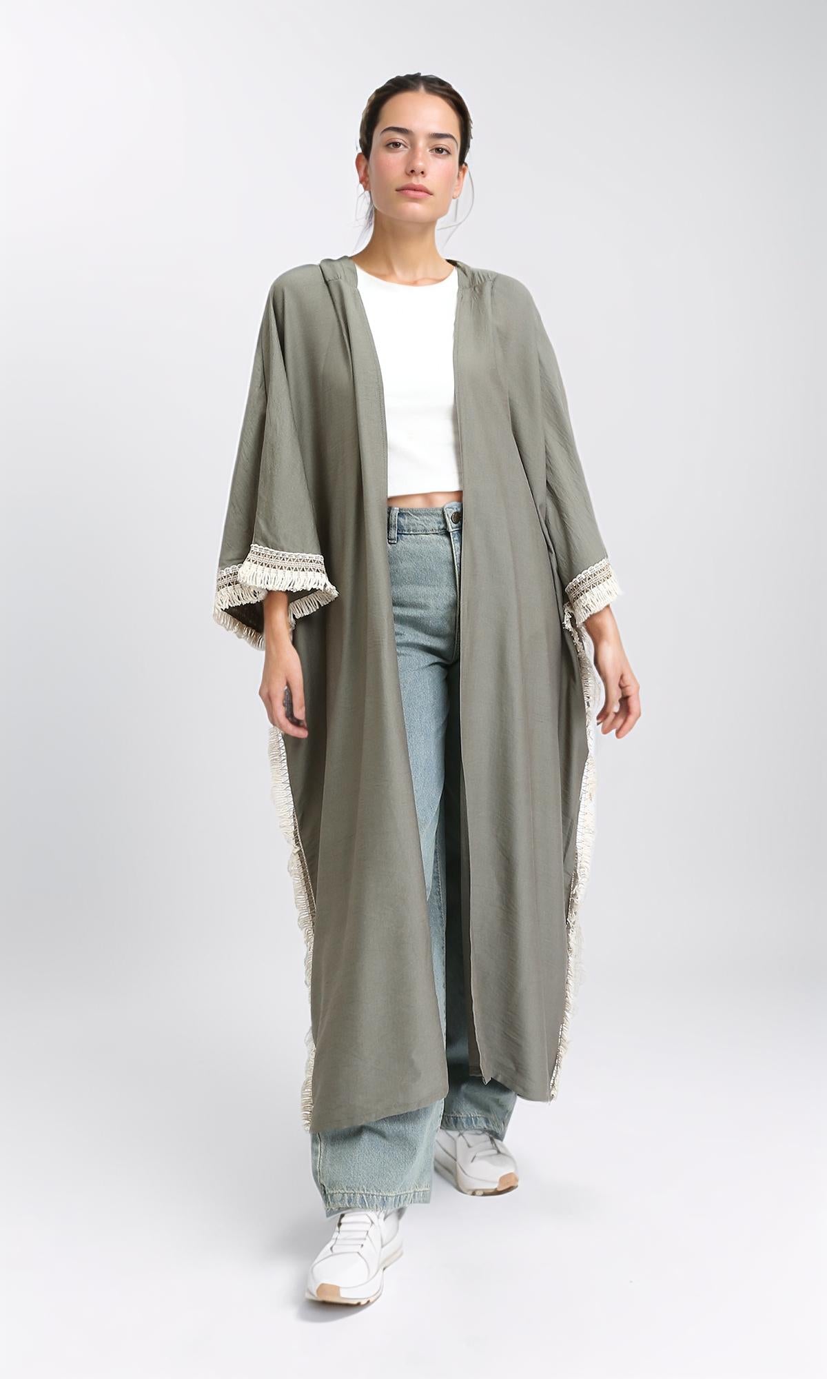 O204326 - Linen Spanish Open Cardigan - Taupe