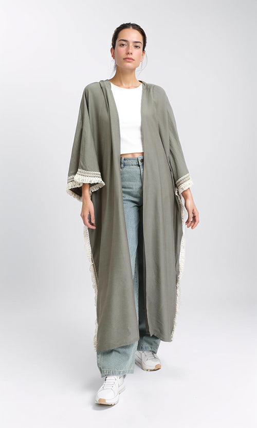 O204326 - Linen Spanish Open Cardigan - Taupe