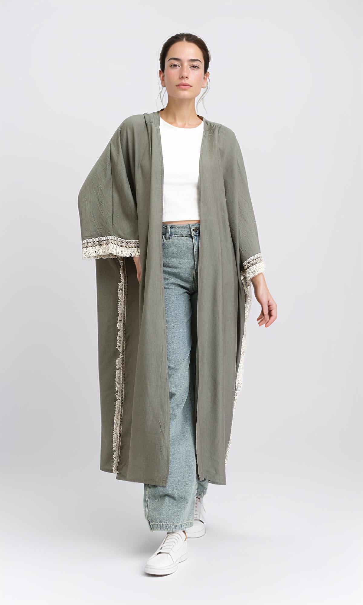 O204326 - Linen Spanish Open Cardigan - Taupe