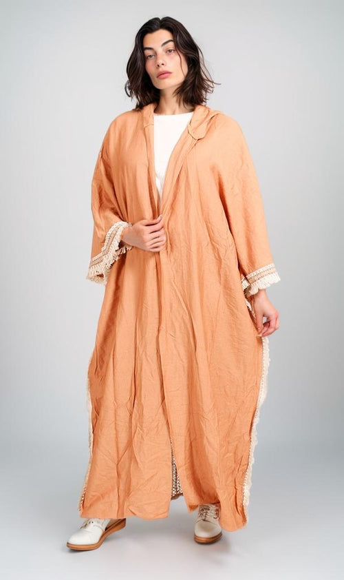 O204327 - Embroidered Linen Kimono - Rust Brown