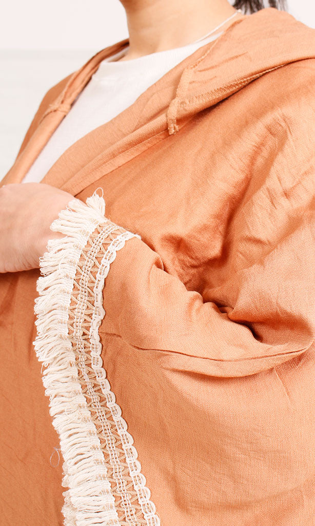 O204327 - Embroidered Linen Kimono - Rust Brown