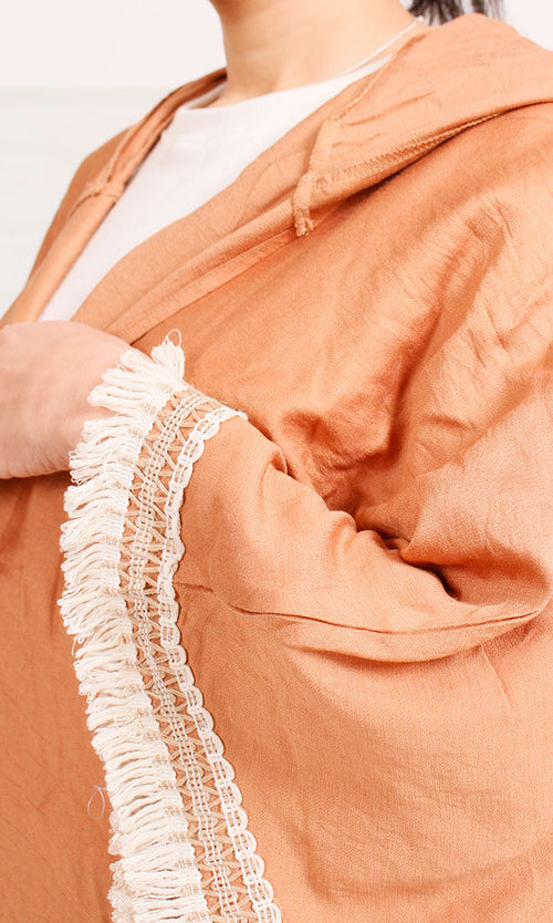 O204327 - Embroidered Linen Kimono - Rust Brown