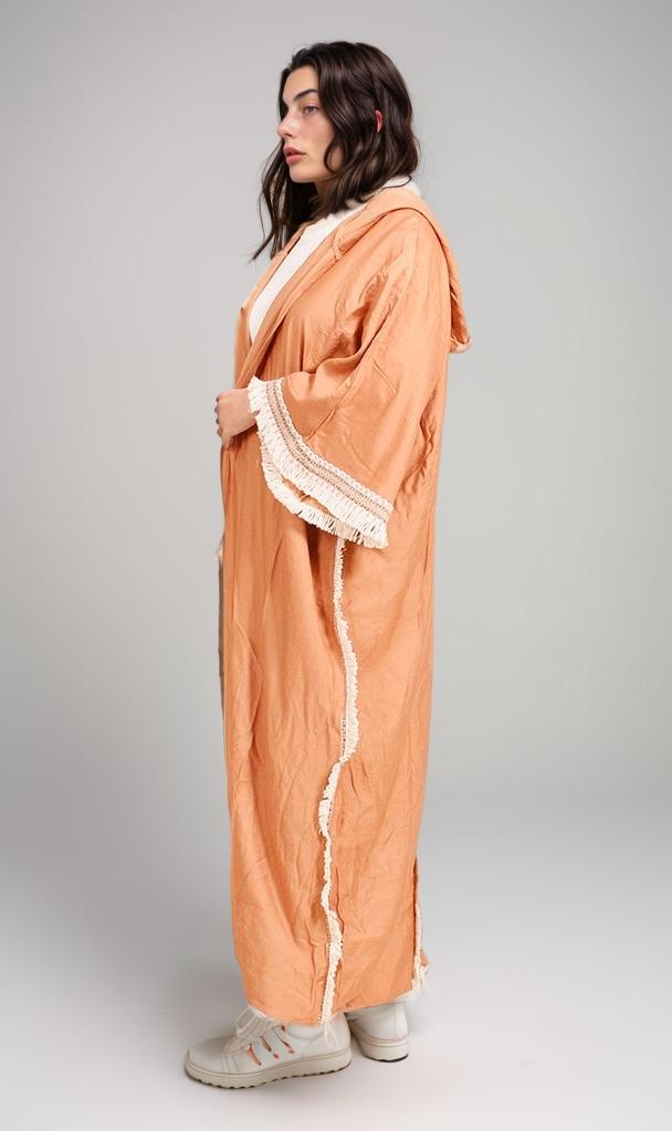 O204327 - Embroidered Linen Kimono - Rust Brown