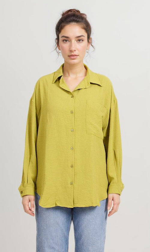 O204329-O204329 - Textured Button-Up Shirt - Mustard