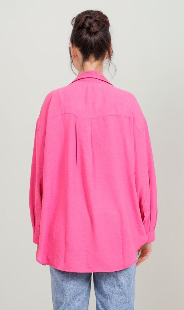 Fuchsia Oversized Long Sleeve Button-Up Shirt