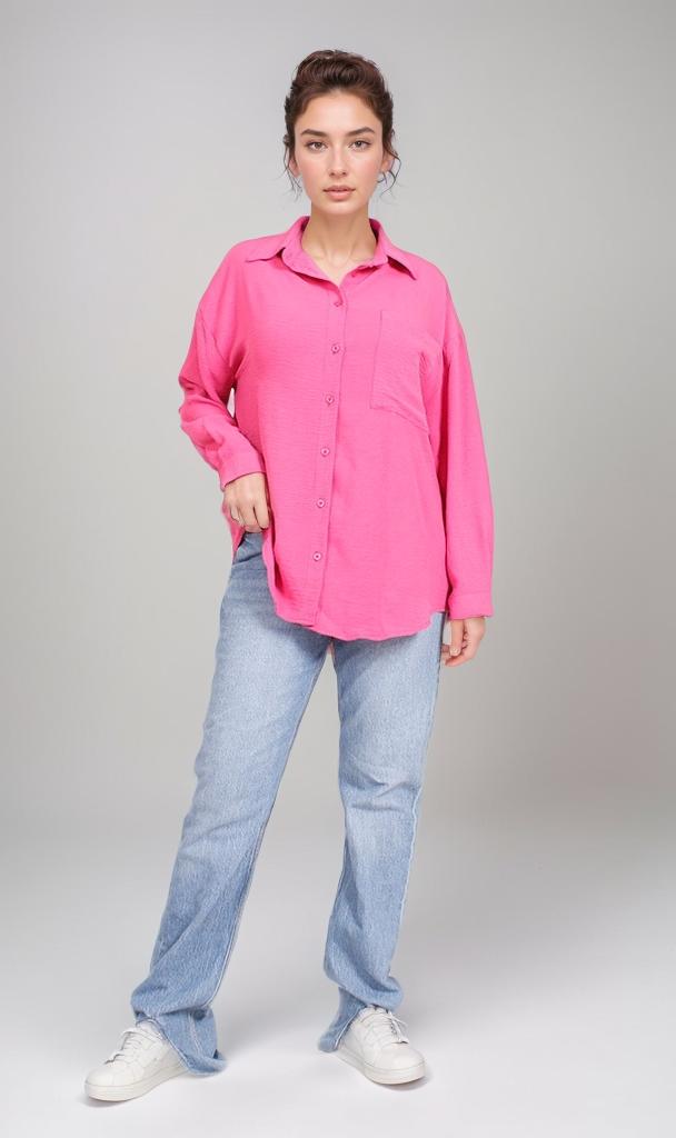 Fuchsia Oversized Long Sleeve Button-Up Shirt