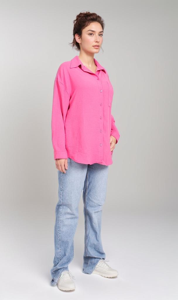 Fuchsia Oversized Long Sleeve Button-Up Shirt