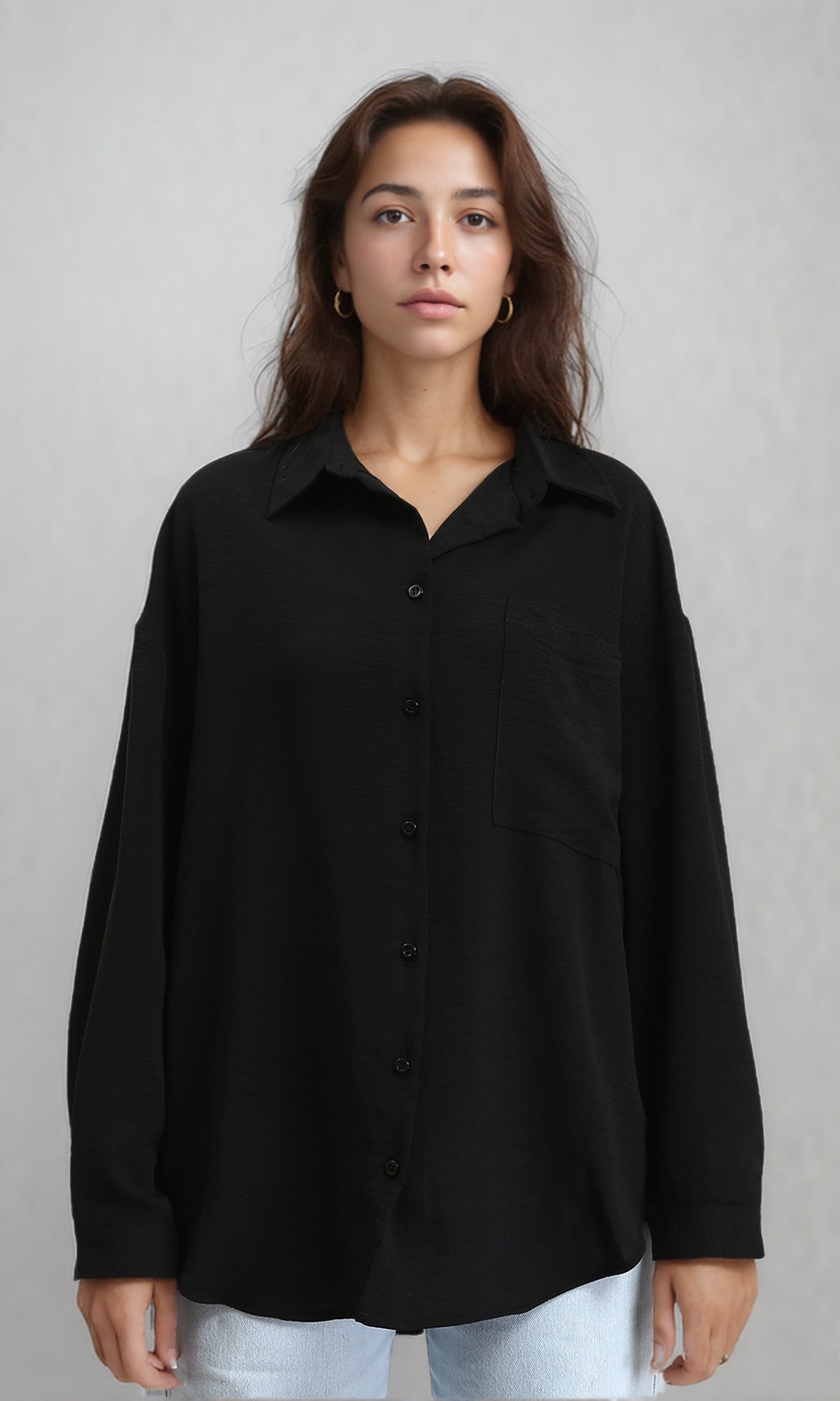Long Sleeves Textured Long Shirt - Black