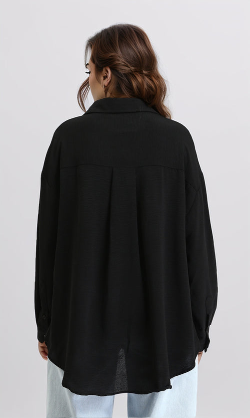 O204332 - Long Sleeves Textured Long Shirt - Black