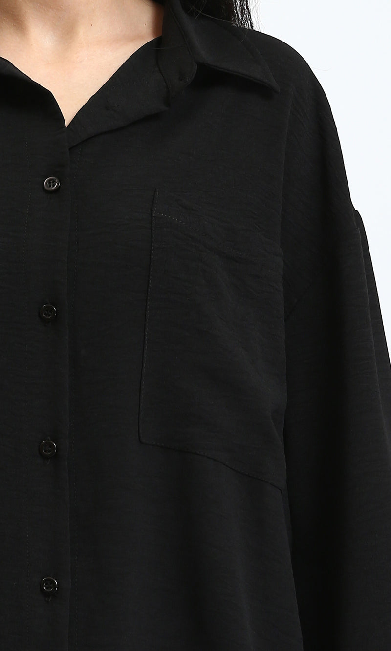 O204332 - Long Sleeves Textured Long Shirt - Black