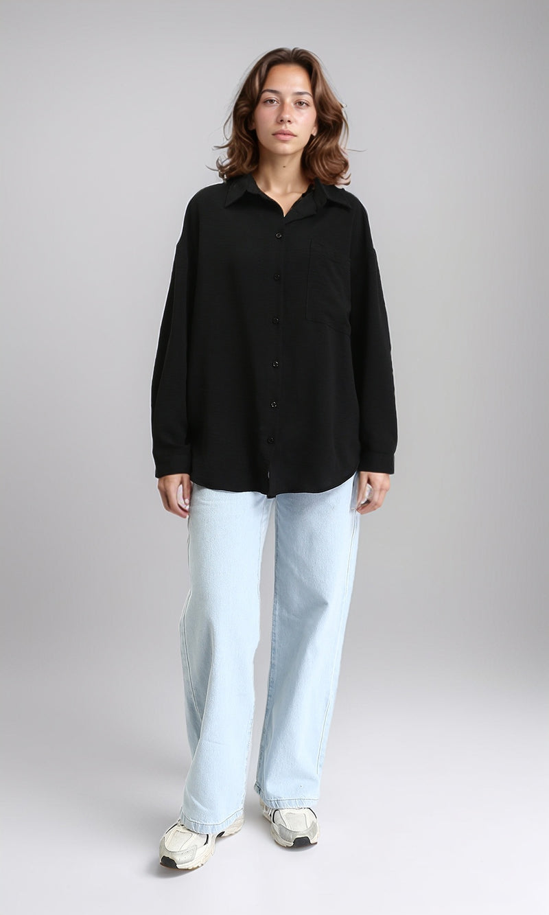 O204332 - Long Sleeves Textured Long Shirt - Black