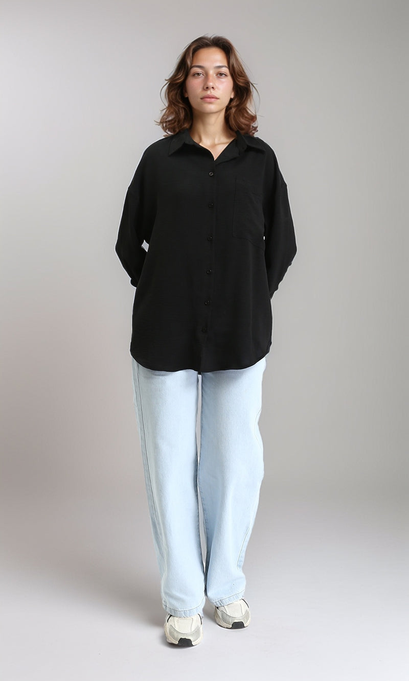 O204332 - Long Sleeves Textured Long Shirt - Black
