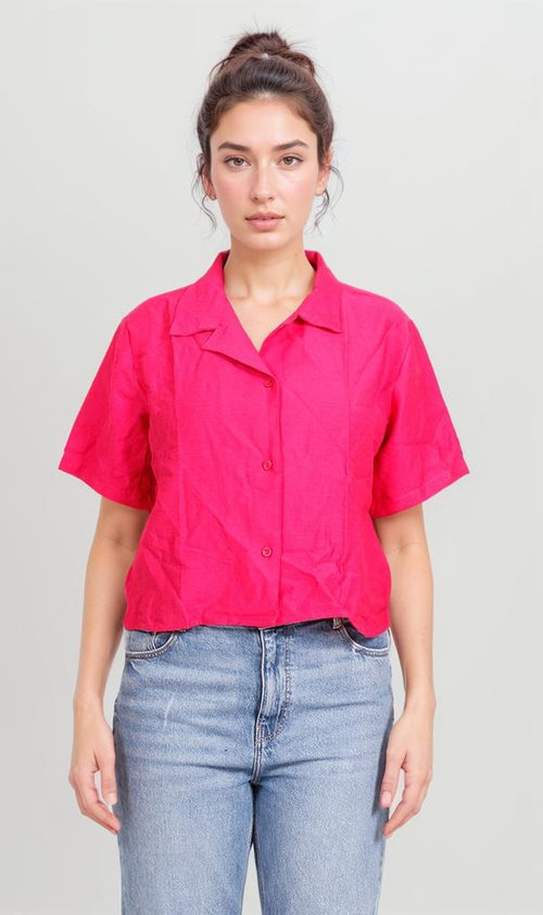 Cropped Button-Up Shirt - Fuchsia