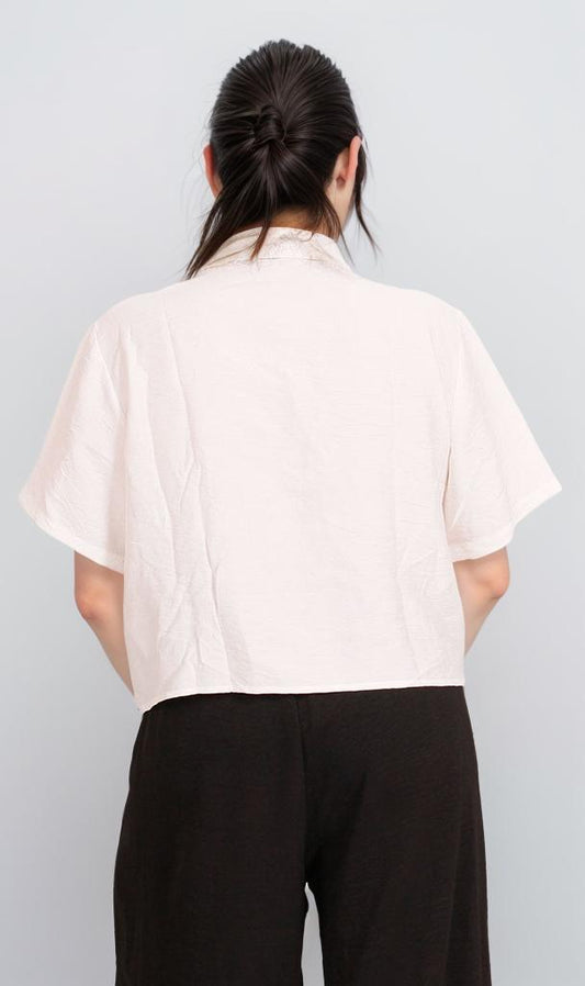 O204337 - Cropped Linen Button-Up Shirt - White