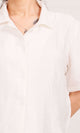 O204337 - Cropped Linen Button-Up Shirt - White