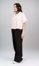 O204337 - Cropped Linen Button-Up Shirt - White