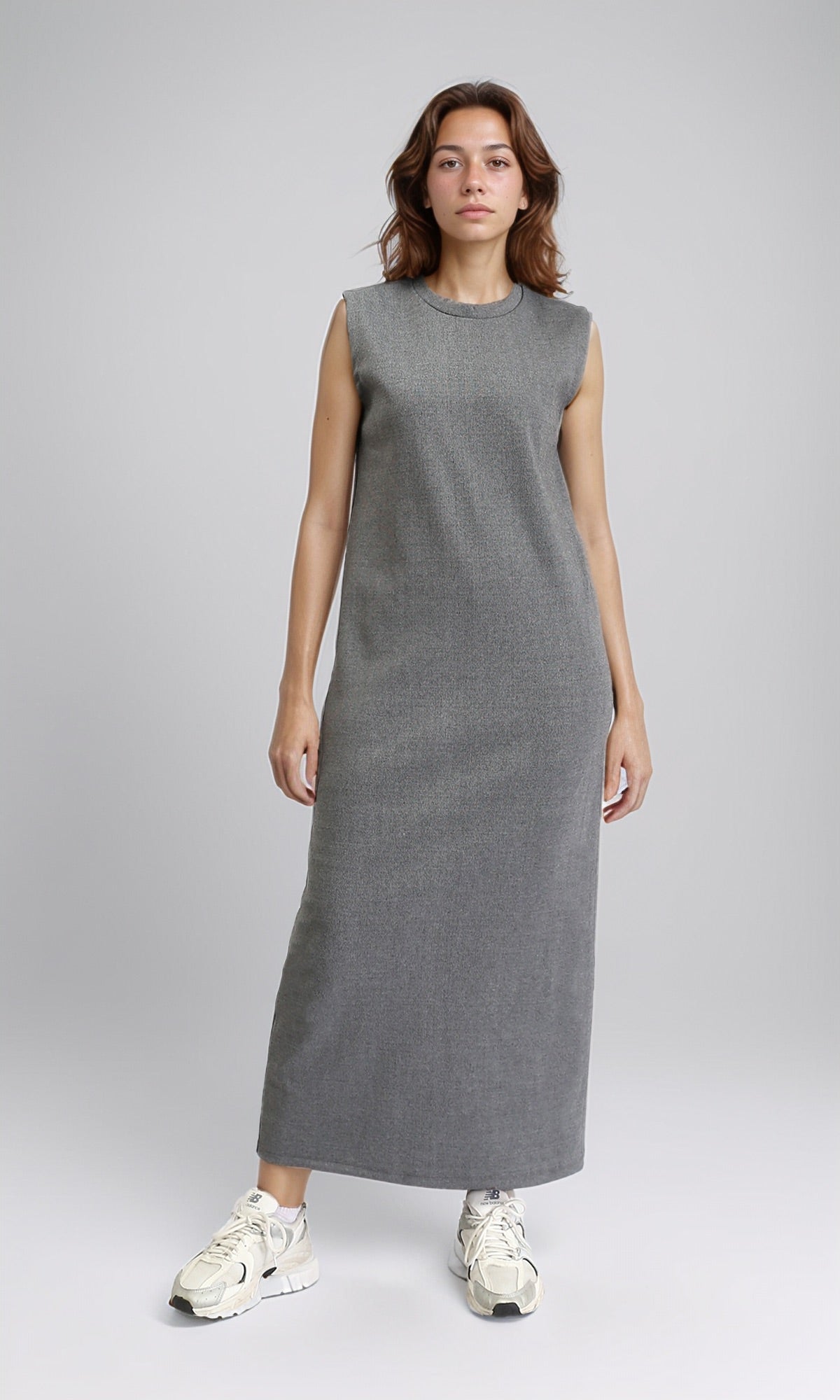 Round Neck Sleeveless Maxi Dress - Heather Grey