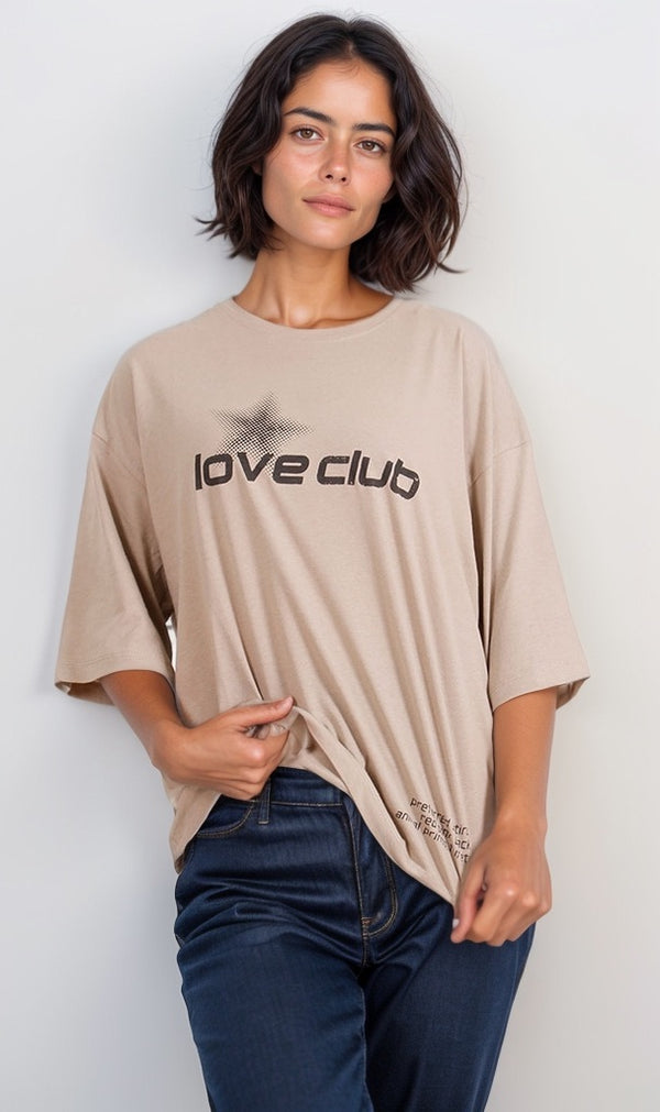 r204530 - Oversized Love Club Tee - Beige Chic